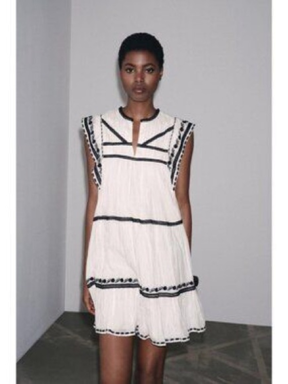 Zara White Mini Dress with Black Trim